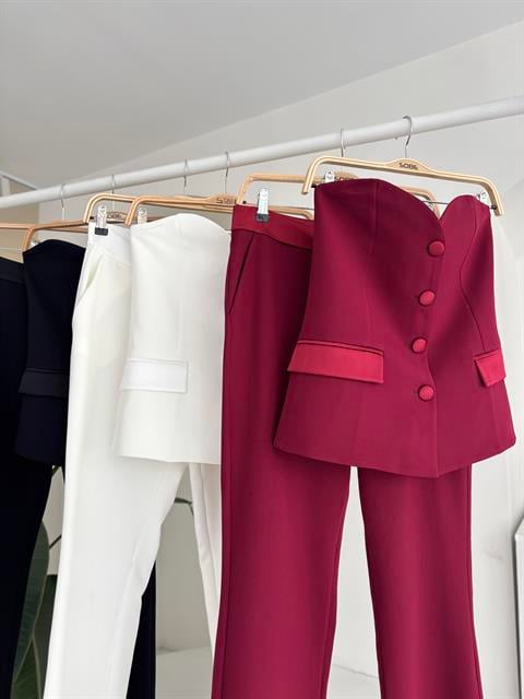Saten Detaylı Büstiyer Pantolon Takım 10024