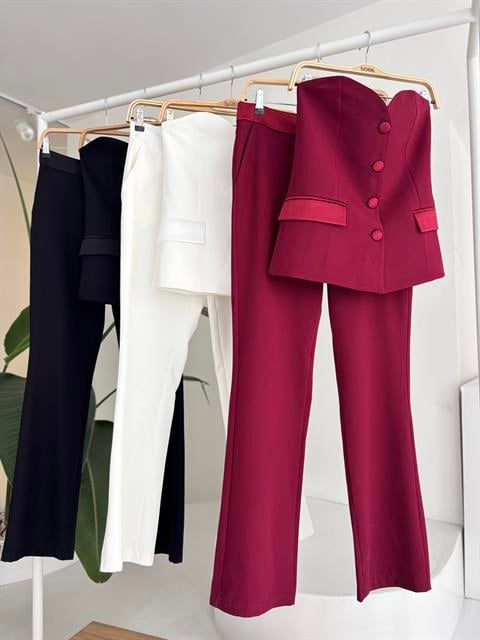Saten Detaylı Büstiyer Pantolon Takım 10024