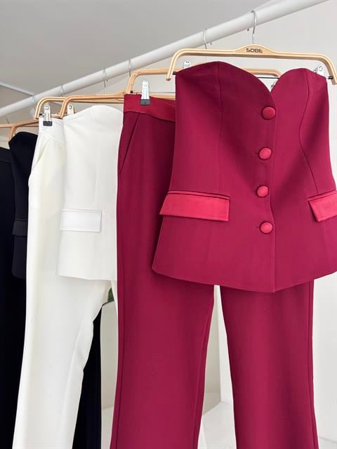 Saten Detaylı Büstiyer Pantolon Takım 10024