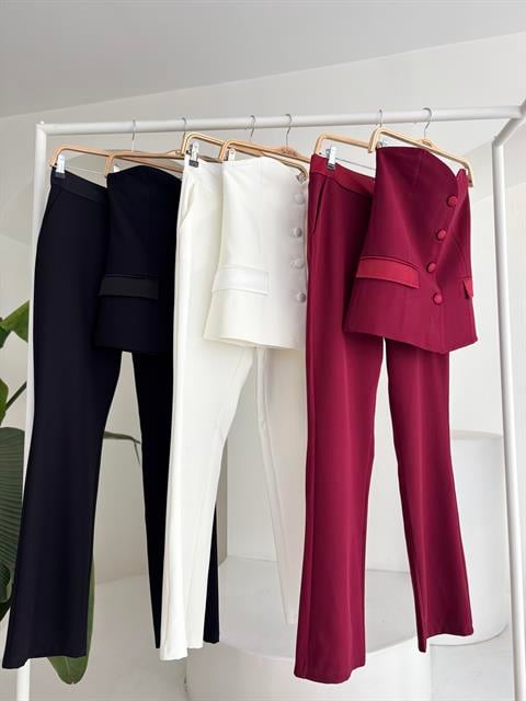 Saten Detaylı Büstiyer Pantolon Takım 10024