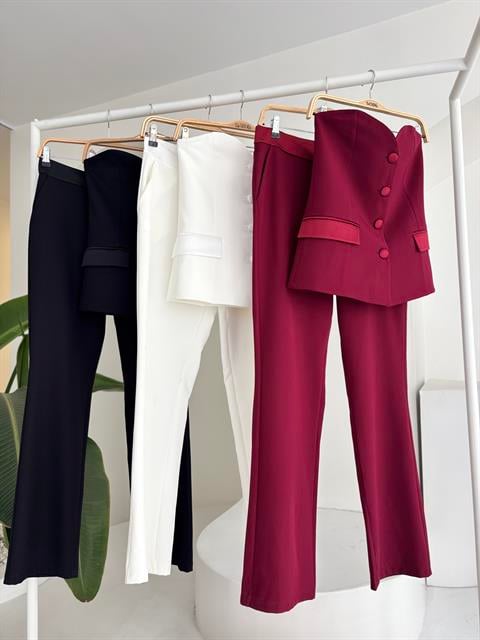 Saten Detaylı Büstiyer Pantolon Takım 10024