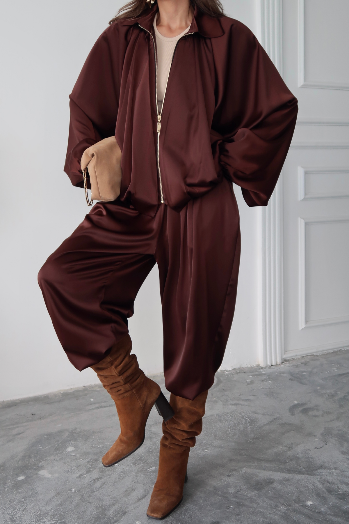 SATEN ŞALVAR PANTOLON - Acı Kahve