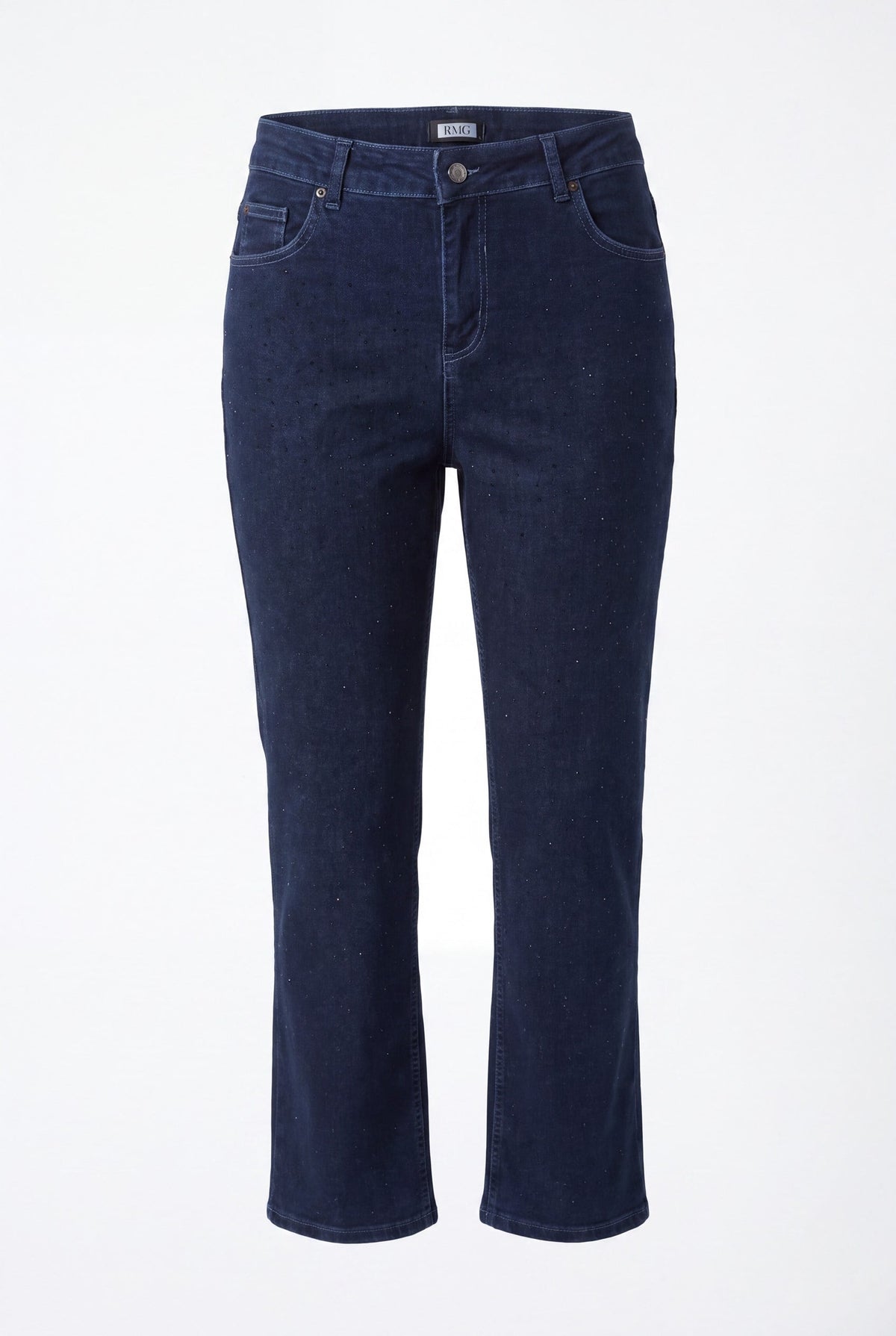 Serpme Taş Detaylı Boru Paça Büyük Beden Denim Pantolon Lacivert
