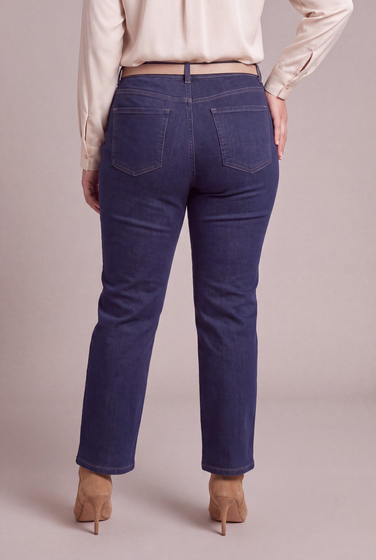 Serpme Taş Detaylı Boru Paça Büyük Beden Denim Pantolon Lacivert