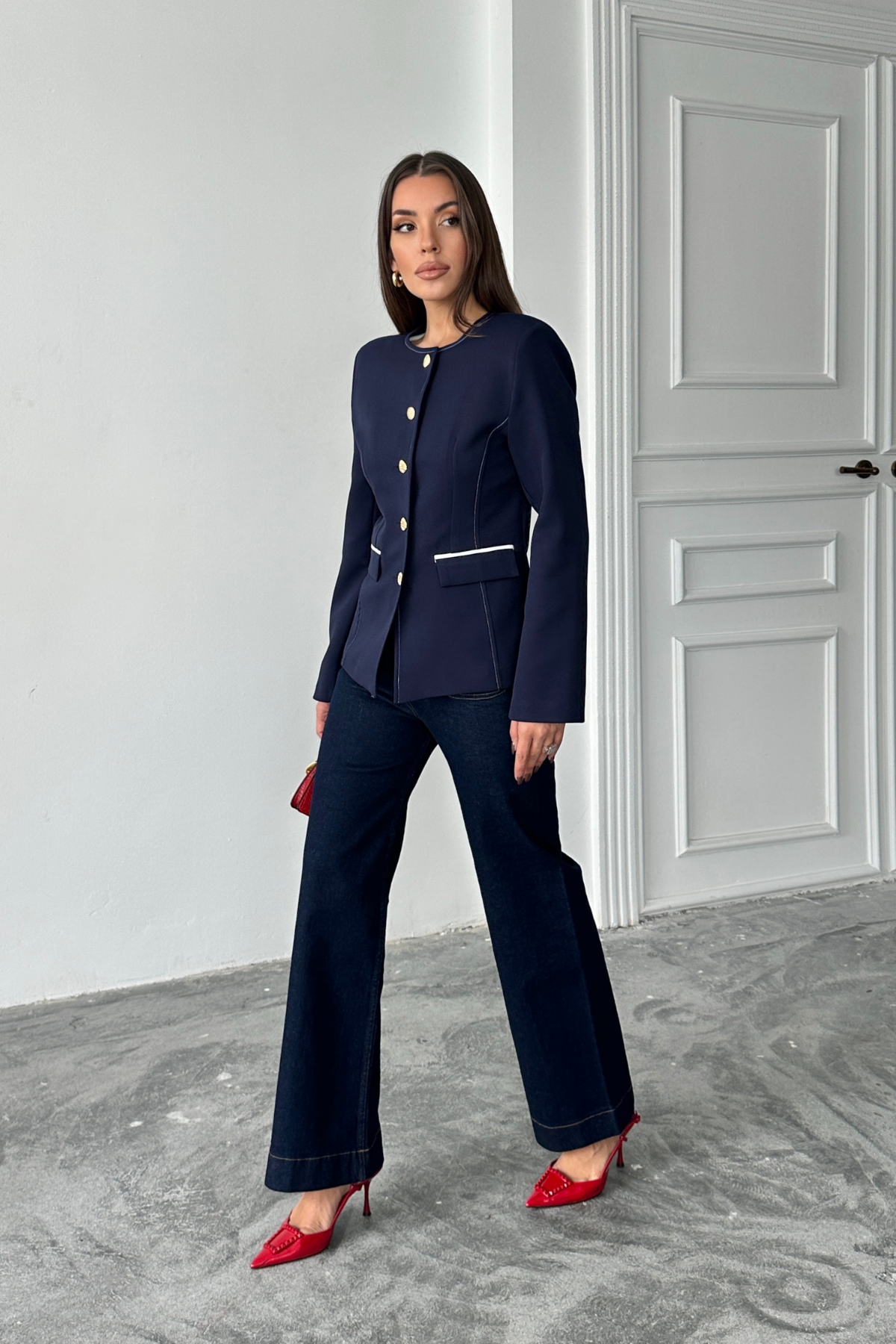 SIFIR YAKA BALZER CEKET CEP BİYE DETAYLI - Lacivert