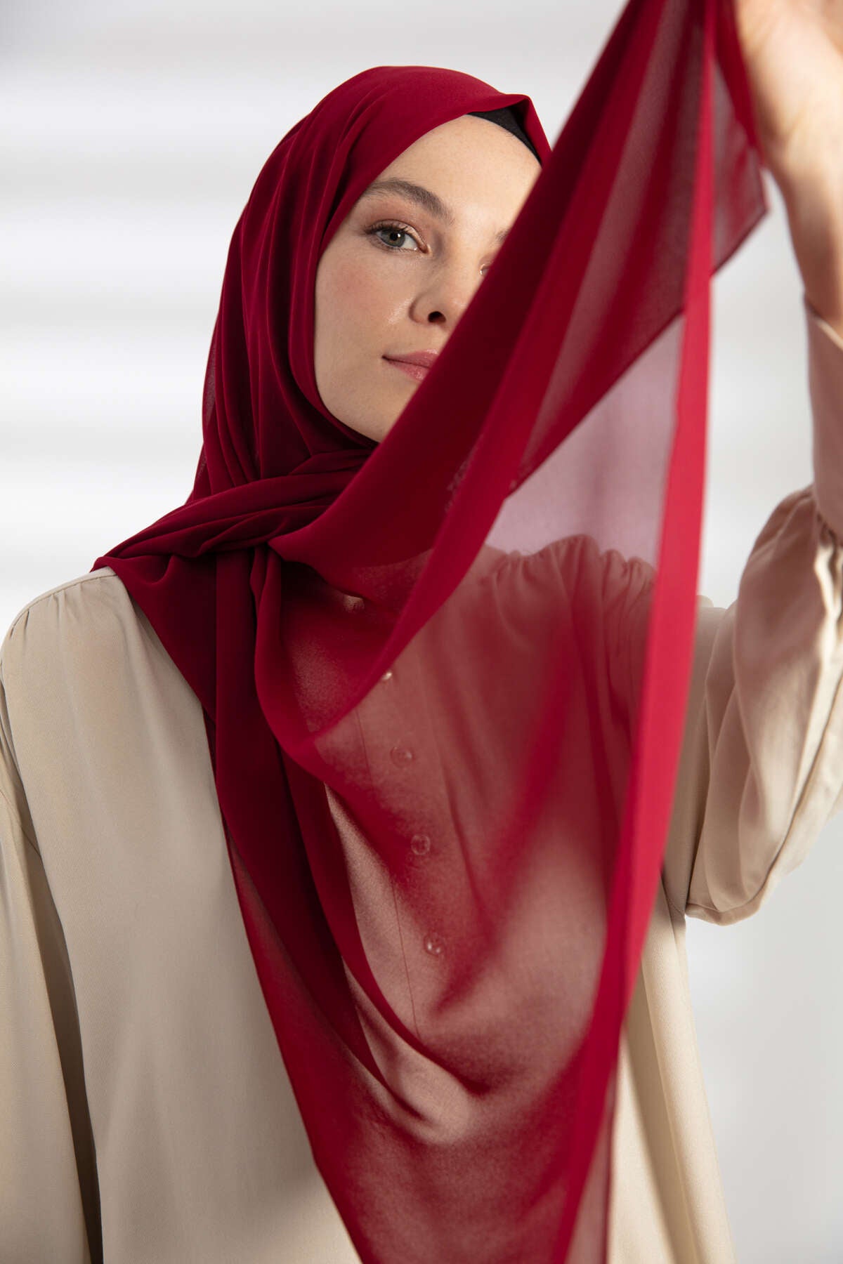 Şifon Şal - Vişne