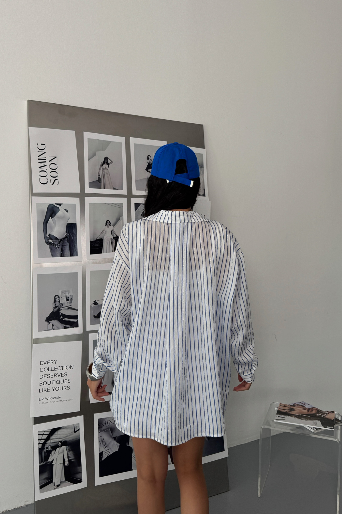 SİMLİ ÇİZGİLİ VUAL GÖMLEK - Mavi