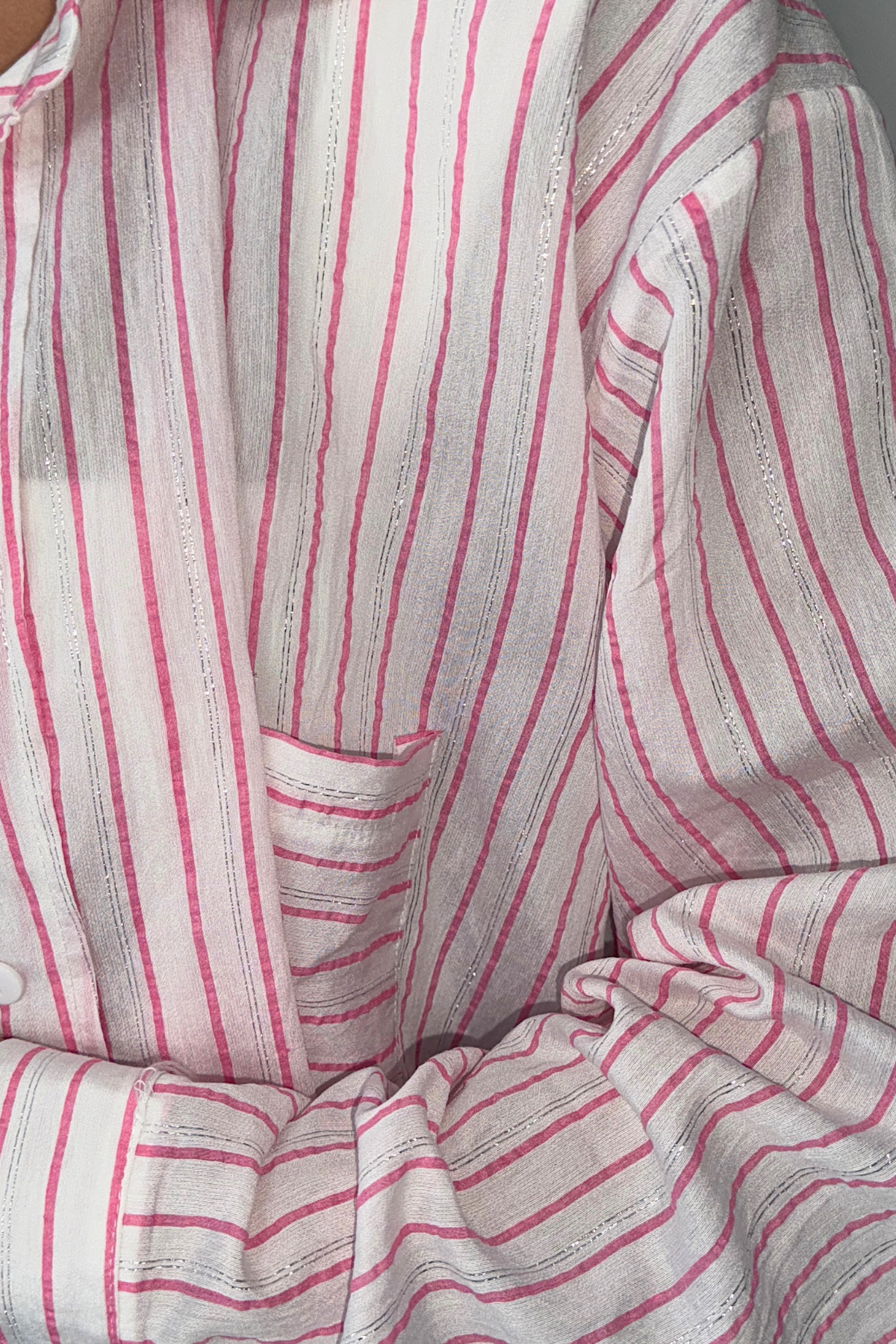 SİMLİ ÇİZGİLİ VUAL GÖMLEK - Pembe