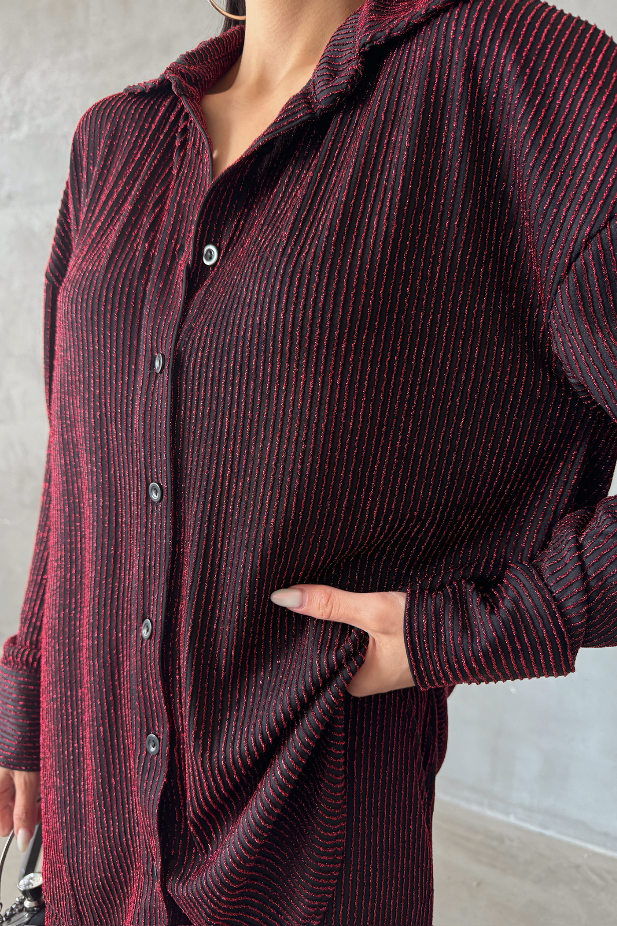 SİMLİ GÖMLEK - PANTOLON TAKIM - Bordo