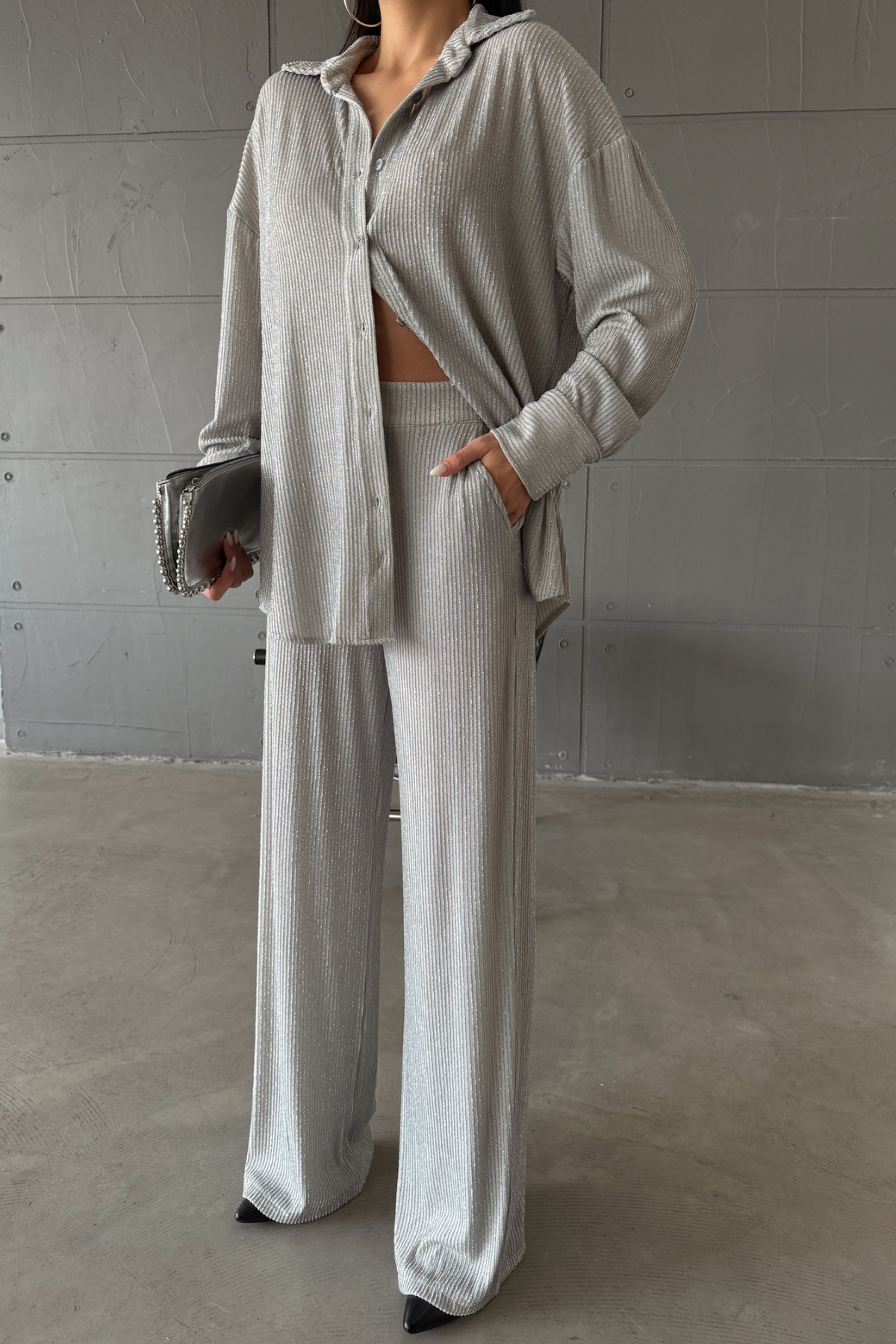 SİMLİ GÖMLEK - PANTOLON TAKIM - Gümüş