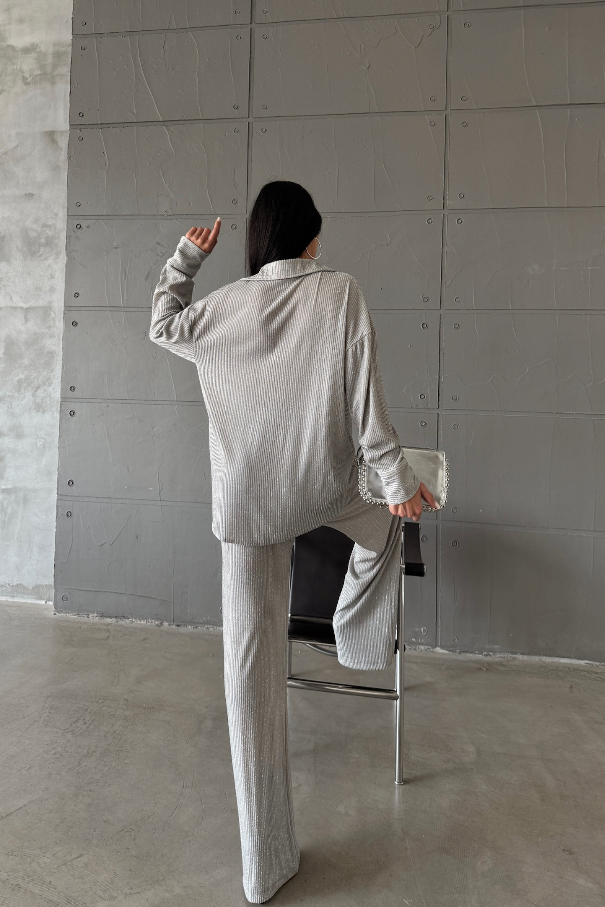 SİMLİ GÖMLEK - PANTOLON TAKIM - Gümüş