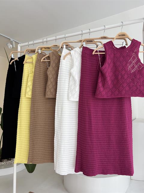 Sırt Çapraz Detay Ajurlu Triko Takım 10097