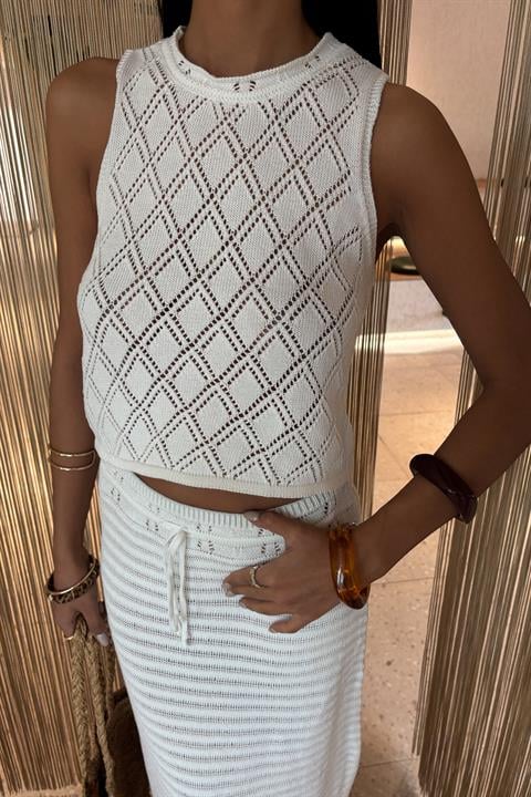 Sırt Çapraz Detay Ajurlu Triko Takım 10097