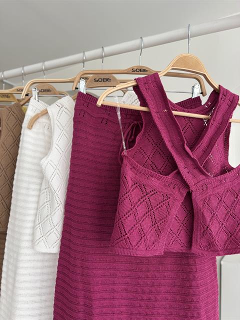 Sırt Çapraz Detay Ajurlu Triko Takım 10097