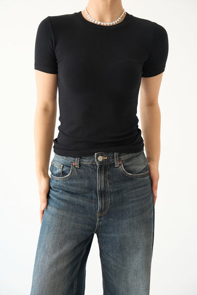 Siyah Kısa Kol Düz T-Shirt