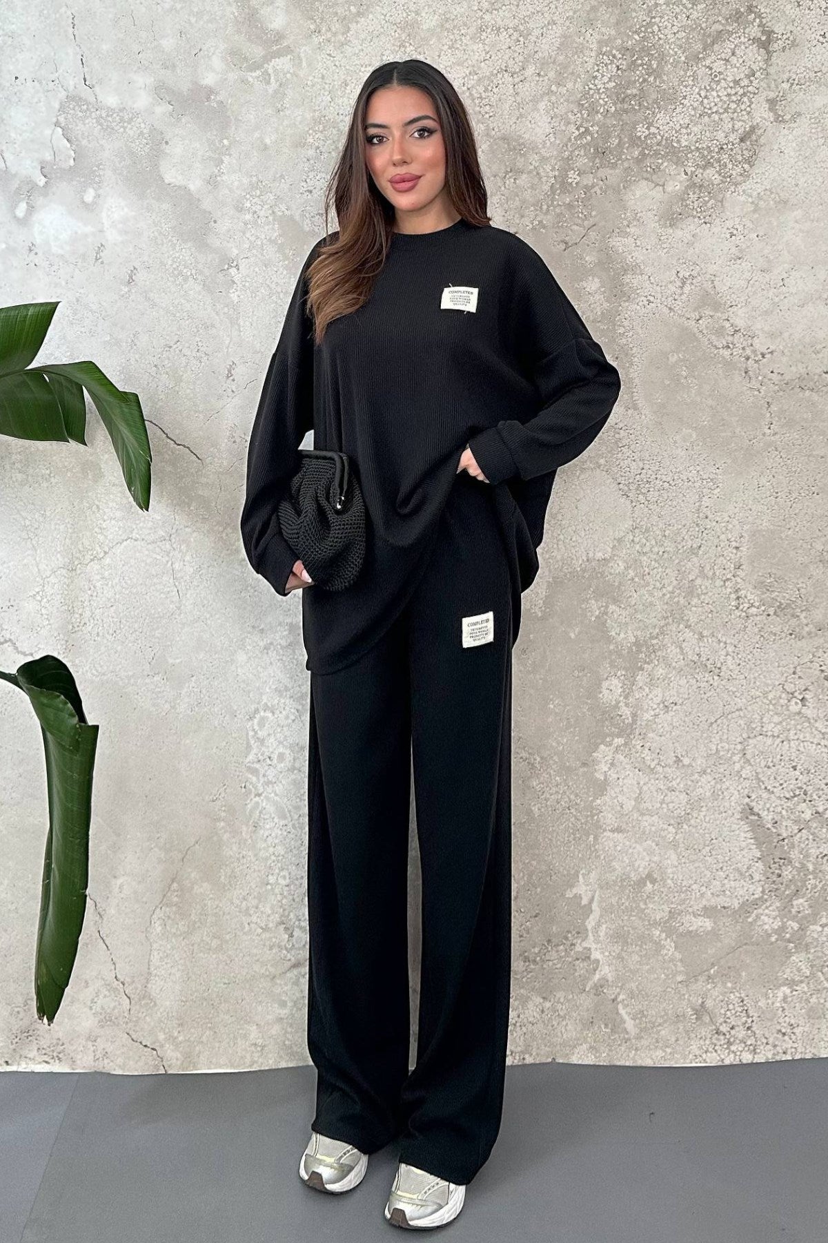Siyah Salaş Sweat Ve Pantolon