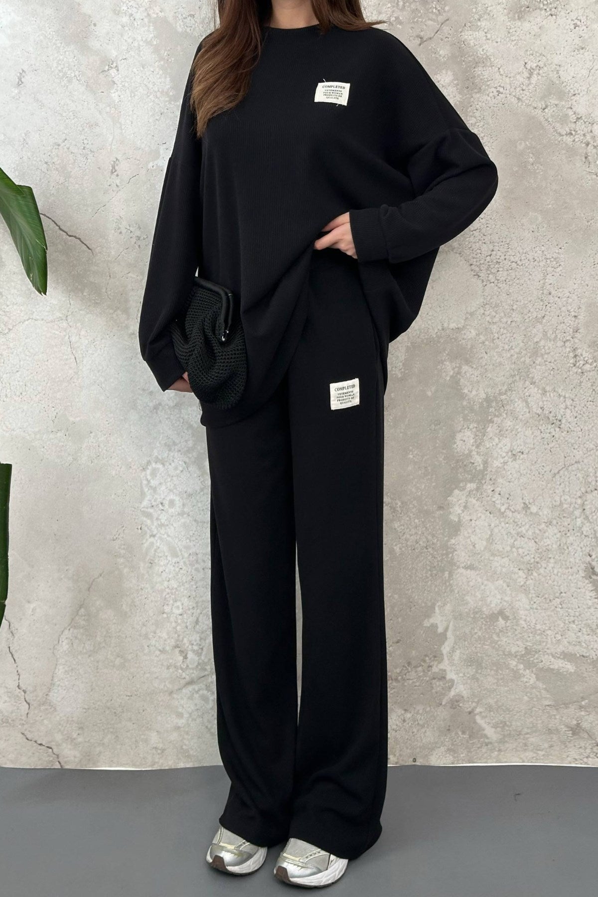 Siyah Salaş Sweat Ve Pantolon