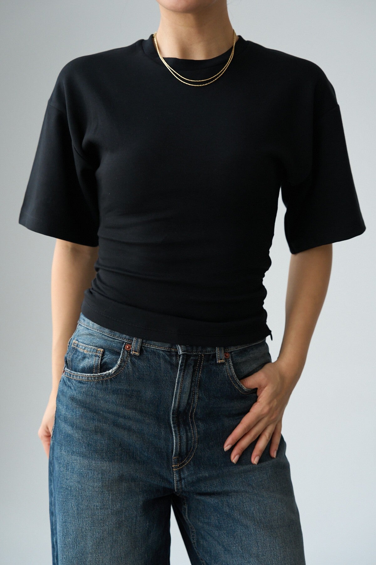 Siyah Yarasa Kol T-Shirt