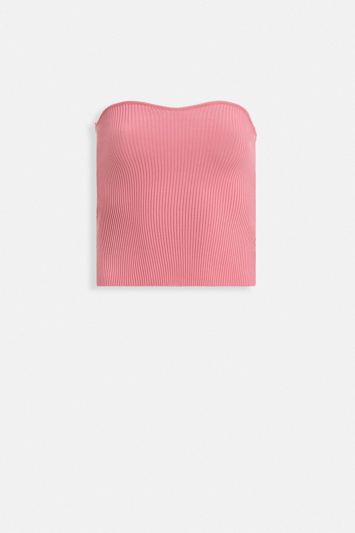 Straplez Dokulu Crop - Pembe