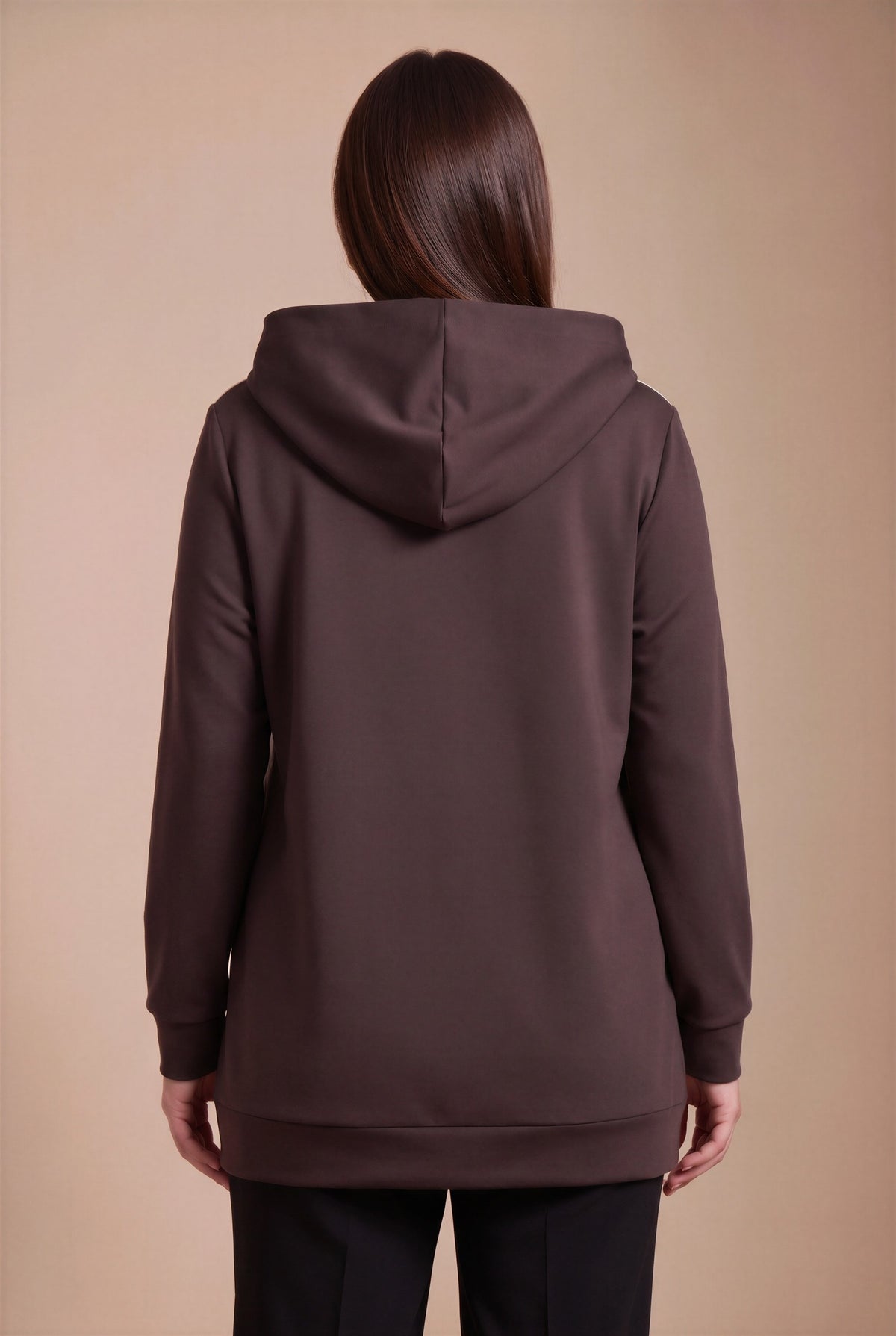 Özel Baskılı Kapşonlu Büyük Beden Sweatshirt Kahve