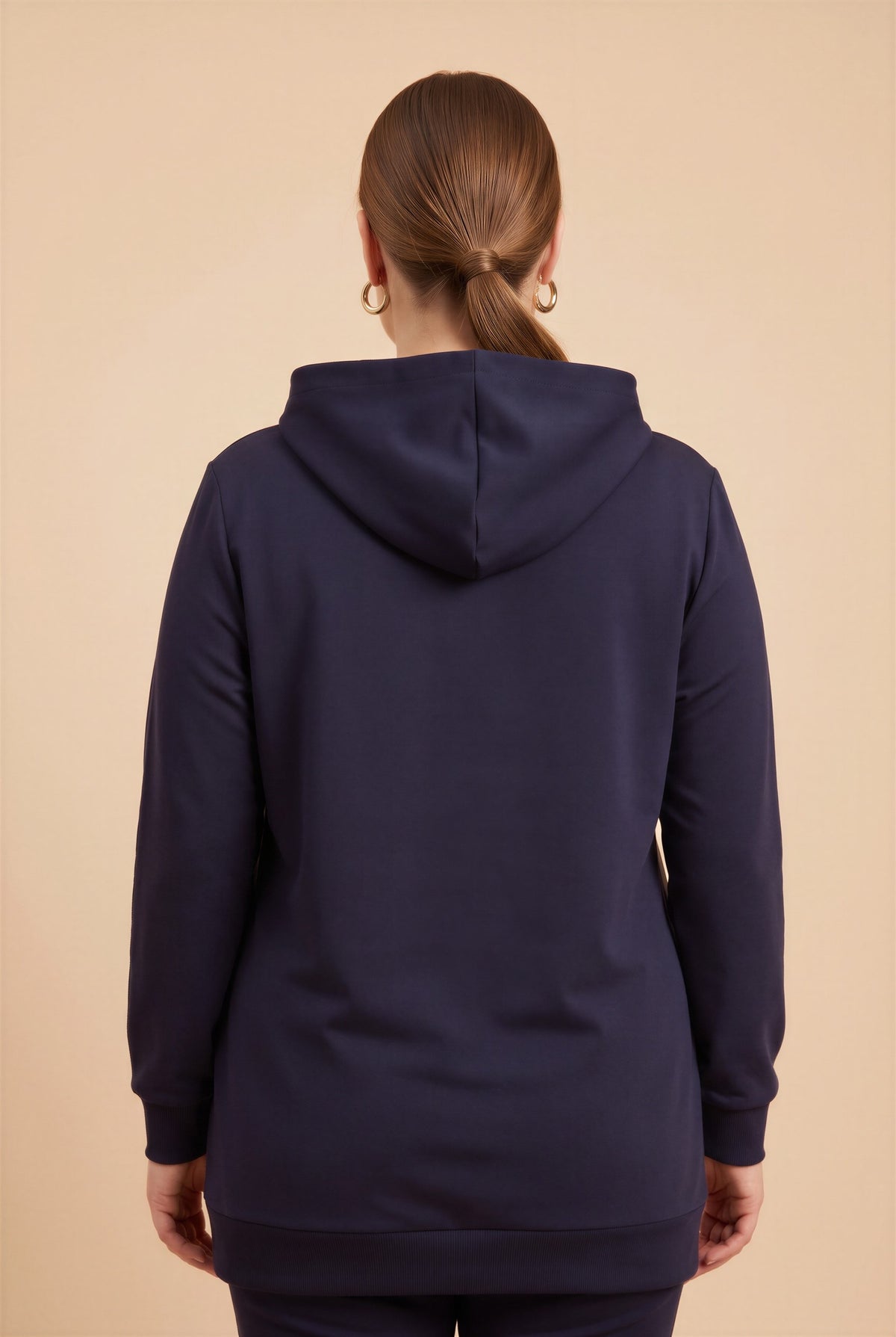 Özel Baskılı Kapşonlu Büyük Beden Sweatshirt Lacivert