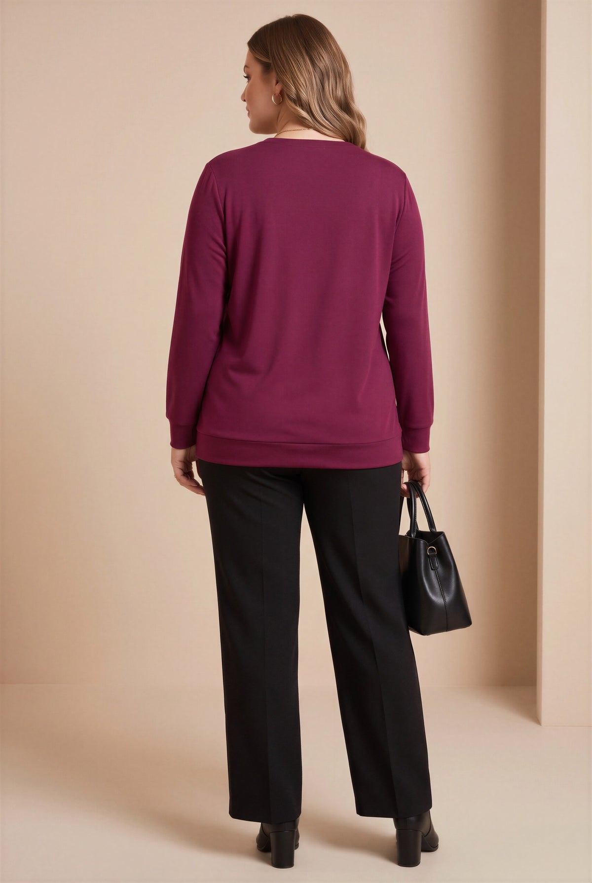 Taş Detaylı Büyük Beden Modal Örme Sweat Bordo