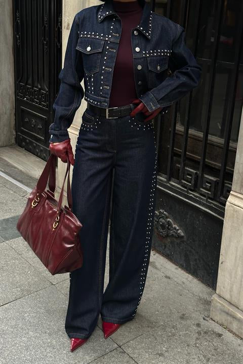 Taş Detaylı Ceket Pantolon Denim Takım 10277