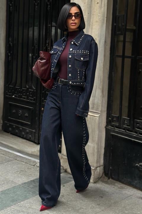 Taş Detaylı Ceket Pantolon Denim Takım 10277