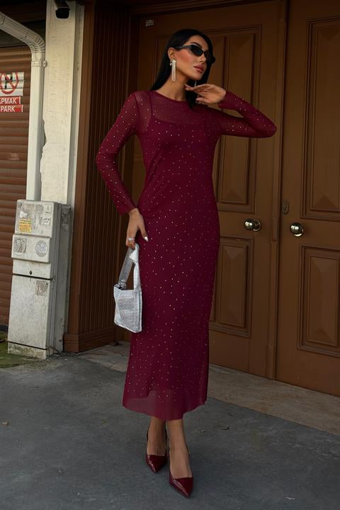 Taş İşlemeli Premium Tül Elbise 2829