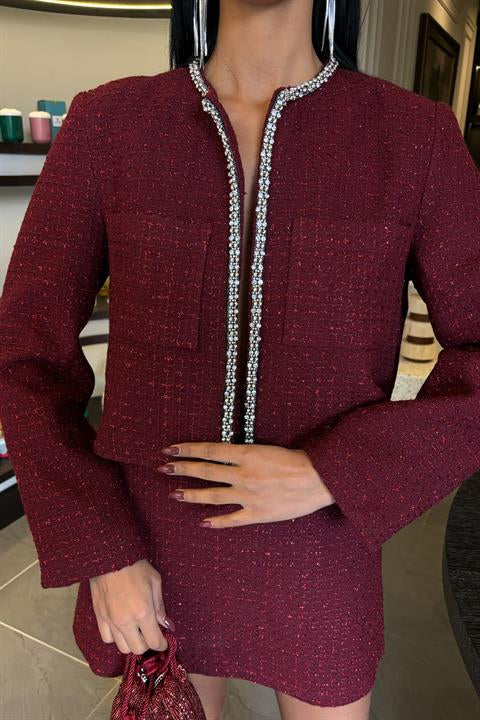 Taş Şerit Detaylı, Simli Chanel Takım 10050