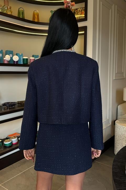 Taş Şerit Detaylı, Simli Chanel Takım 10050