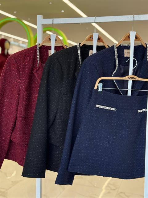 Taş Şerit Detaylı, Simli Chanel Takım 10050