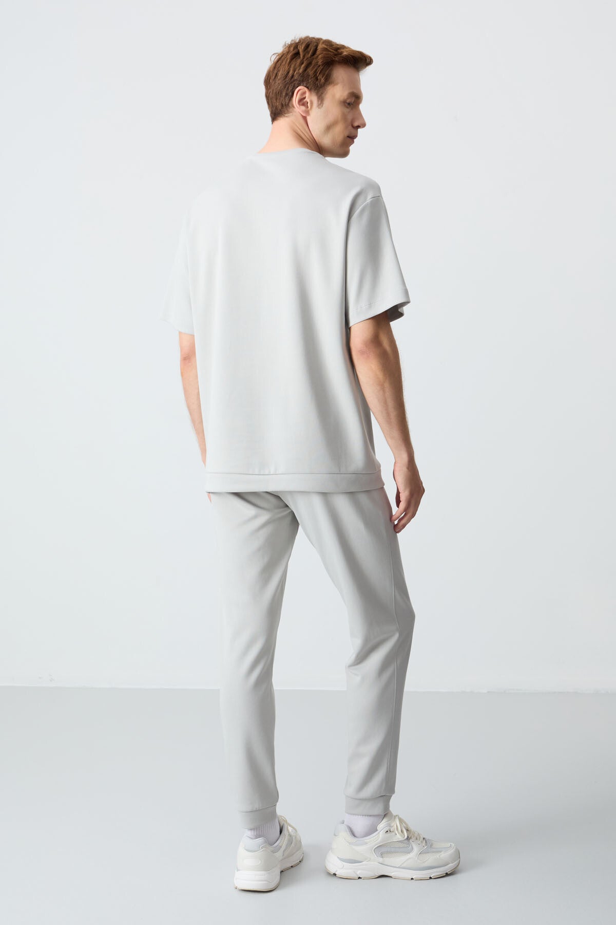 Taş Pamuklu Kalın Yumuşak Dokulu Oversize  Fit Basic Erkek Eşofman Takım - 85261