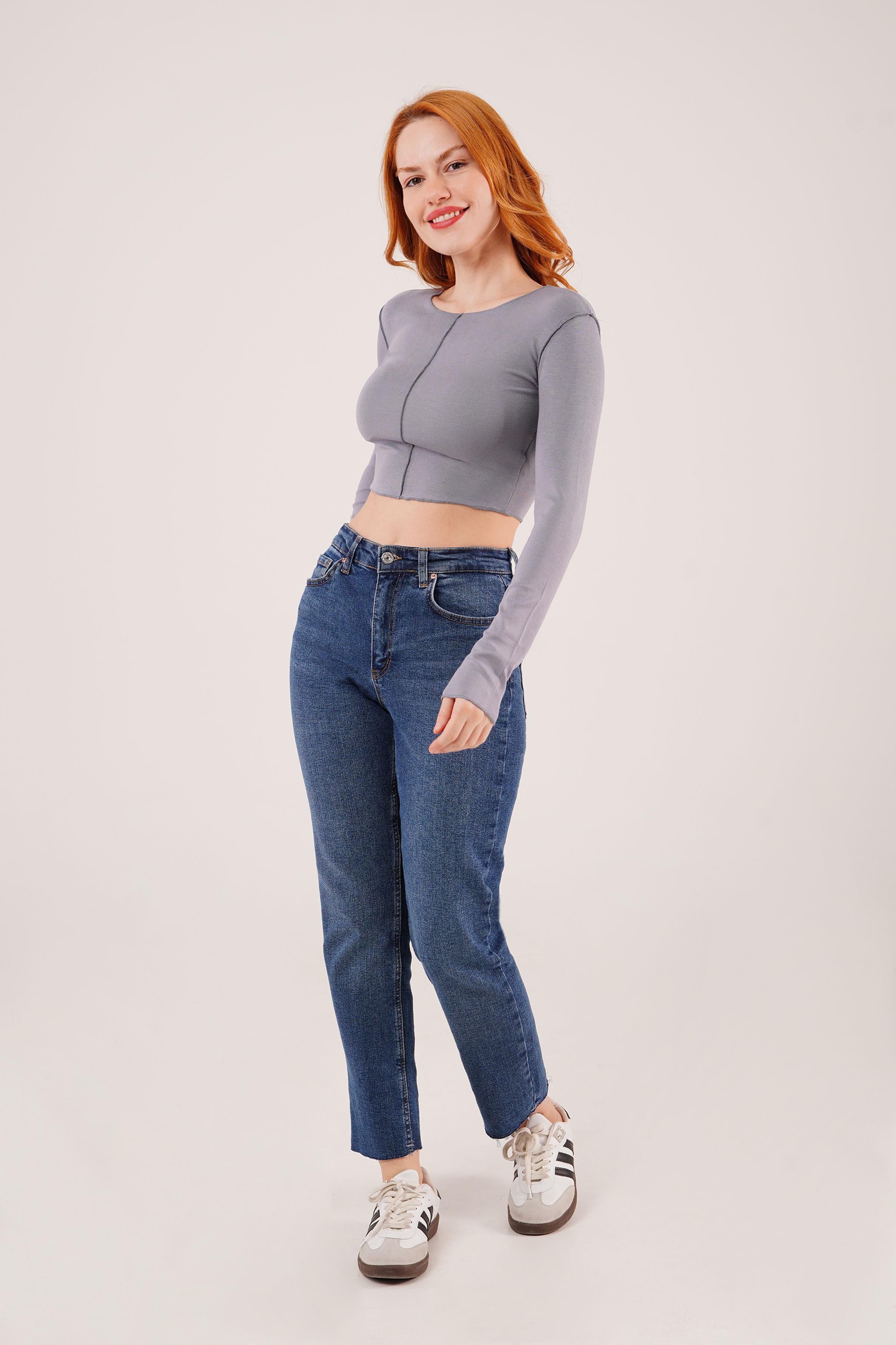 Ters Dikişli Basic Toptan Antrasit Body Bluz