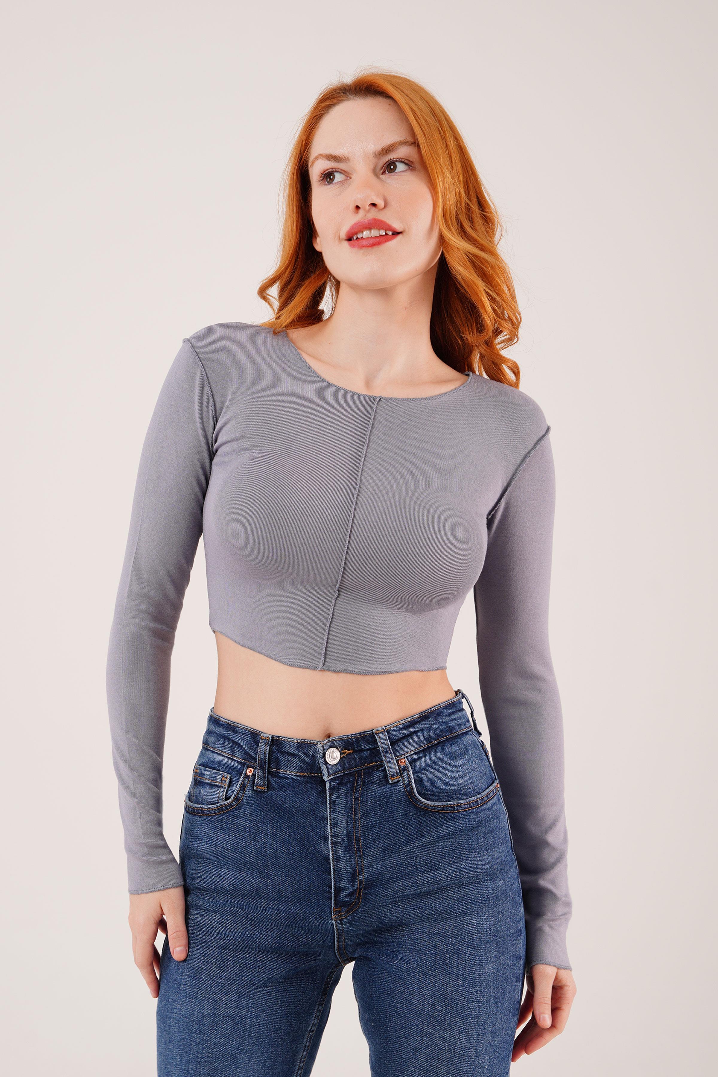 Ters Dikişli Basic Toptan Antrasit Body Bluz Antrasit S