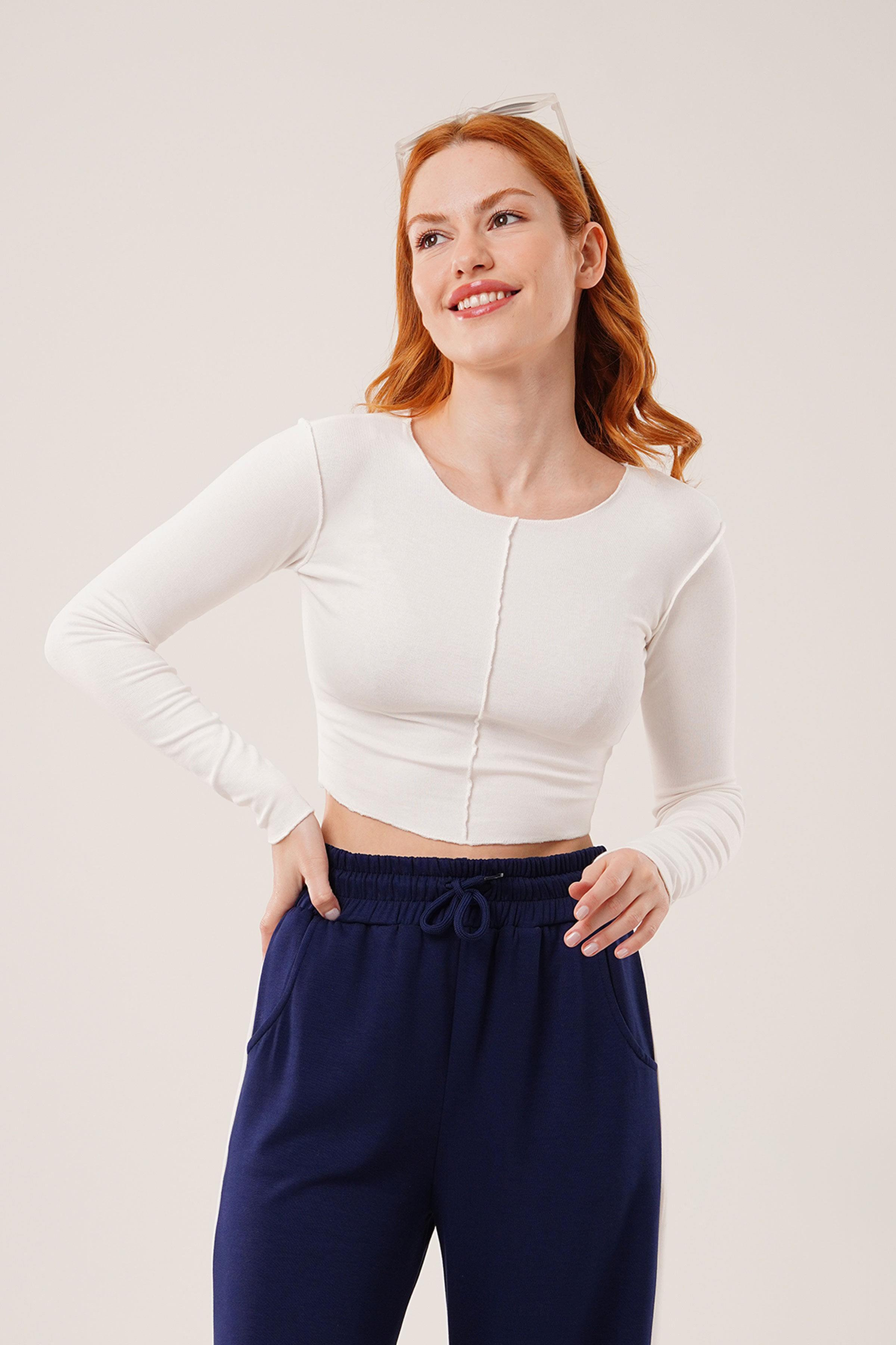 Ters Dikişli Basic Toptan Beyaz Body Bluz Beyaz S
