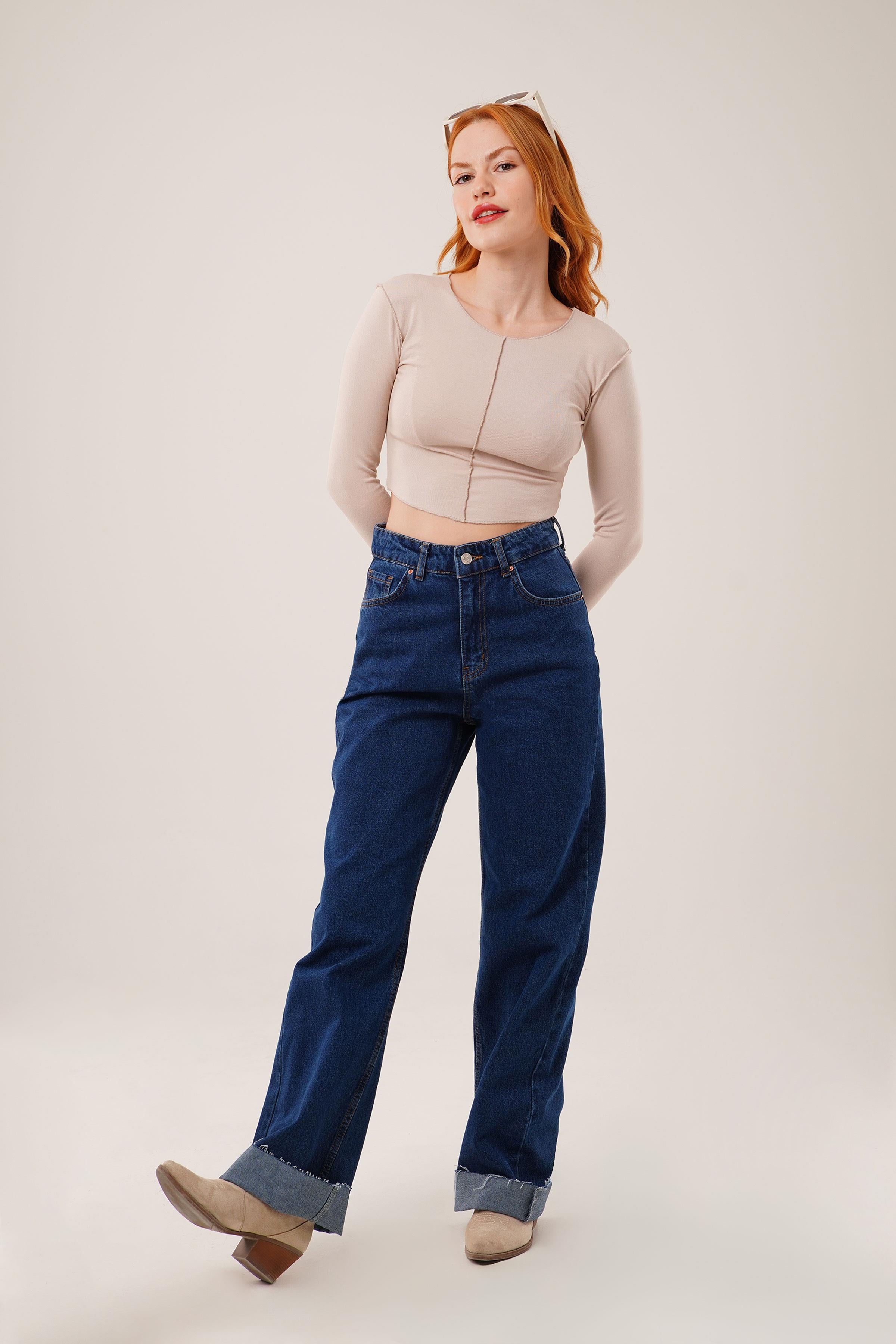 Ters Dikişli Basic Toptan Krem Body Bluz