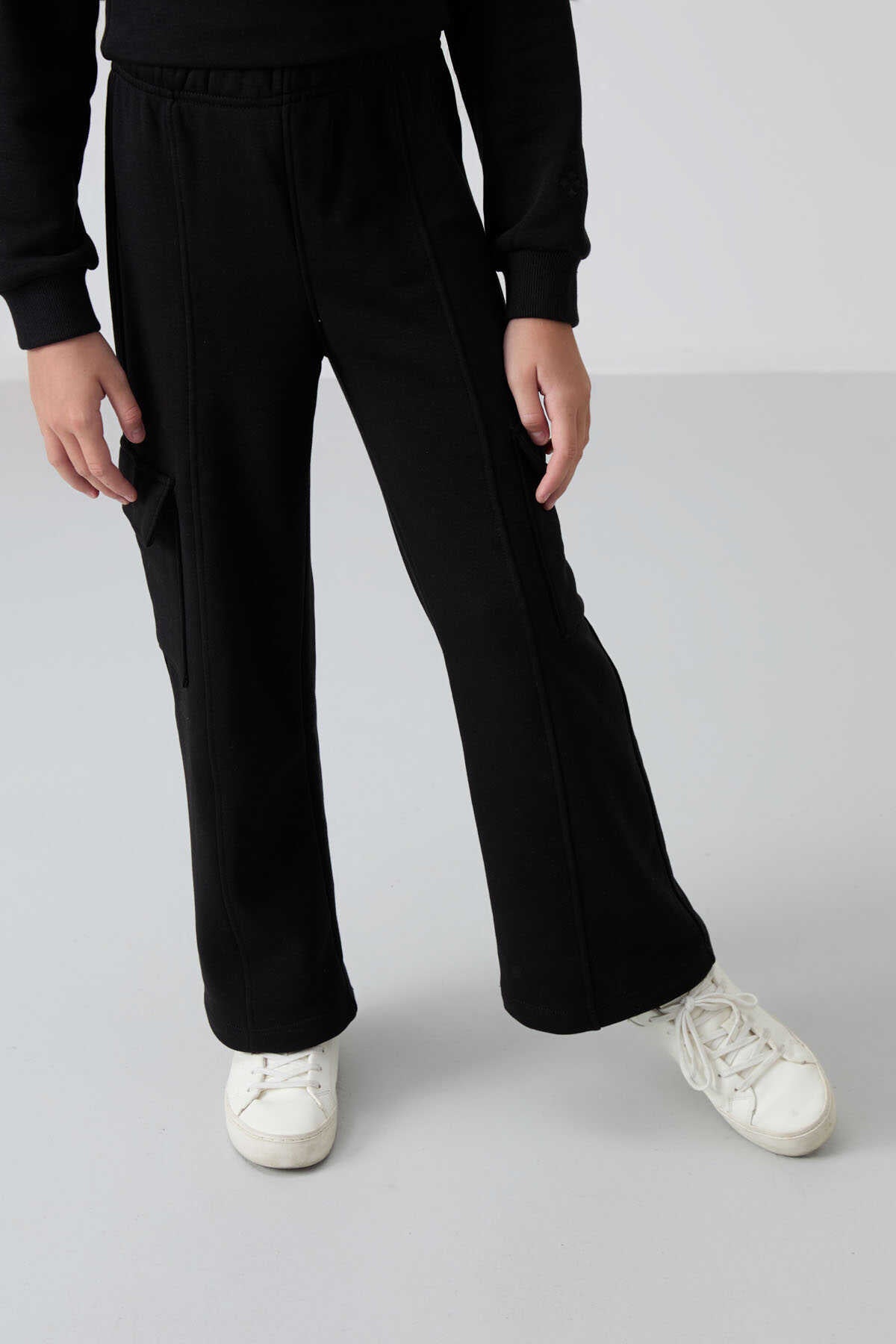 Tommylife Toptan 7-15 Yaş Dik Yaka Standart Kalıp Kız Çocuk Eşofman Takımı 75159 Ekru