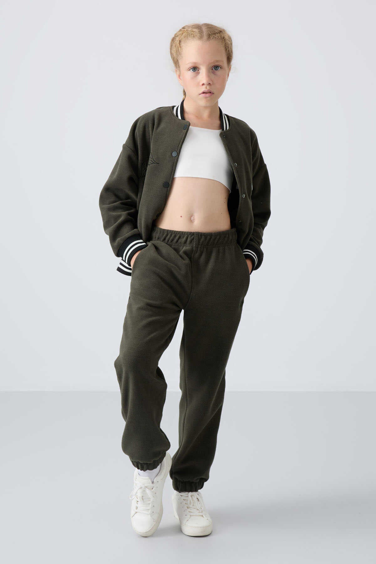 Tommylife Wholesale 7-15 Years Jogger Standard Fit Girls' Sweatpants 75155 Khaki