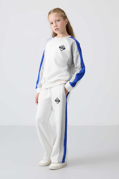 Tommylife Wholesale 7-15 Years Old Crew Neck Standard Fit Girls' Tracksuit Set 75165 Ecru