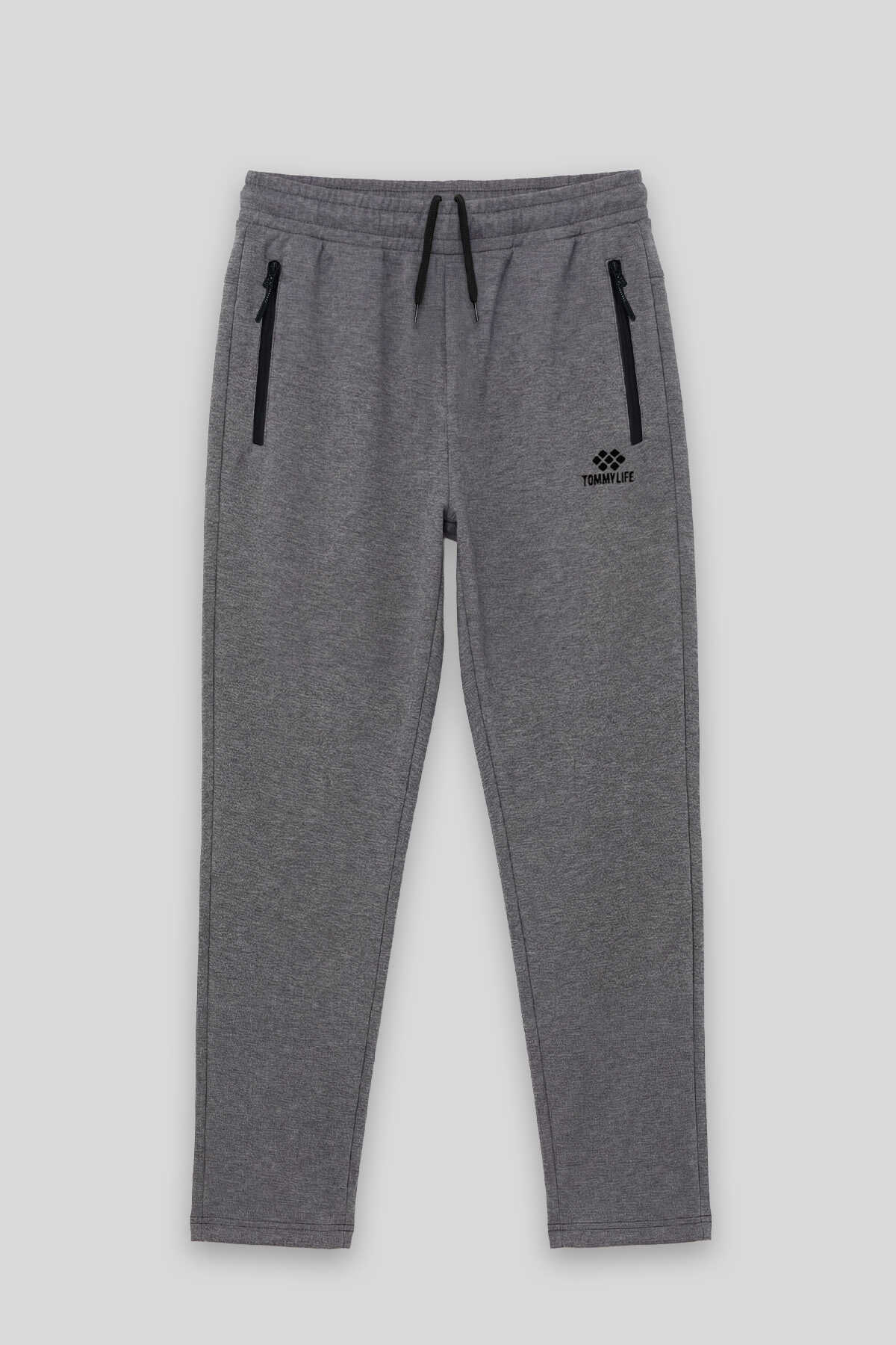 Tommylife Toptan Siyah Basic Belden Bağcıklı Klasik Paça Erkek Büyük Beden Eşofman Alt - 84844