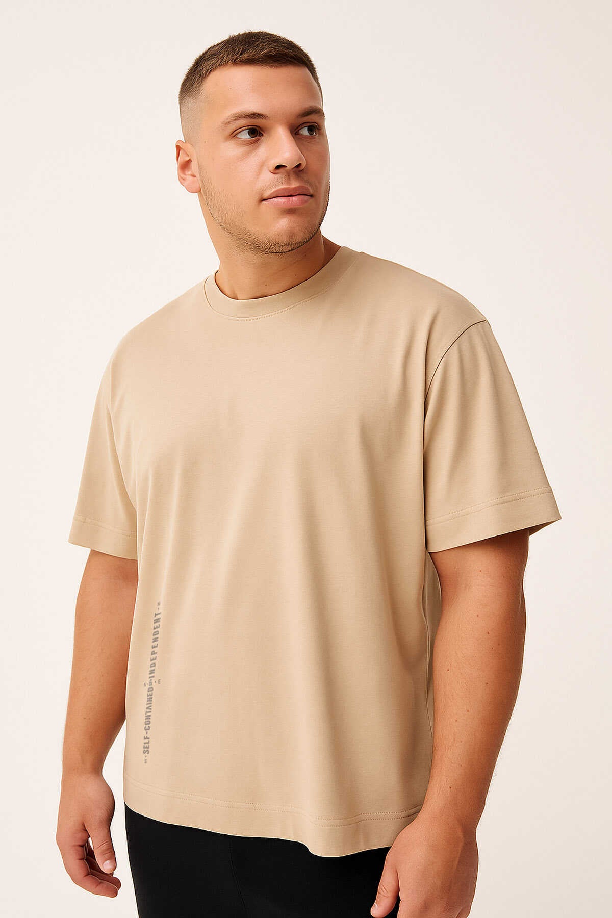 Tommylife Wholesale Black Printed Crew Neck Relaxed Fit Plus Size Men's T-Shirt - 88472
