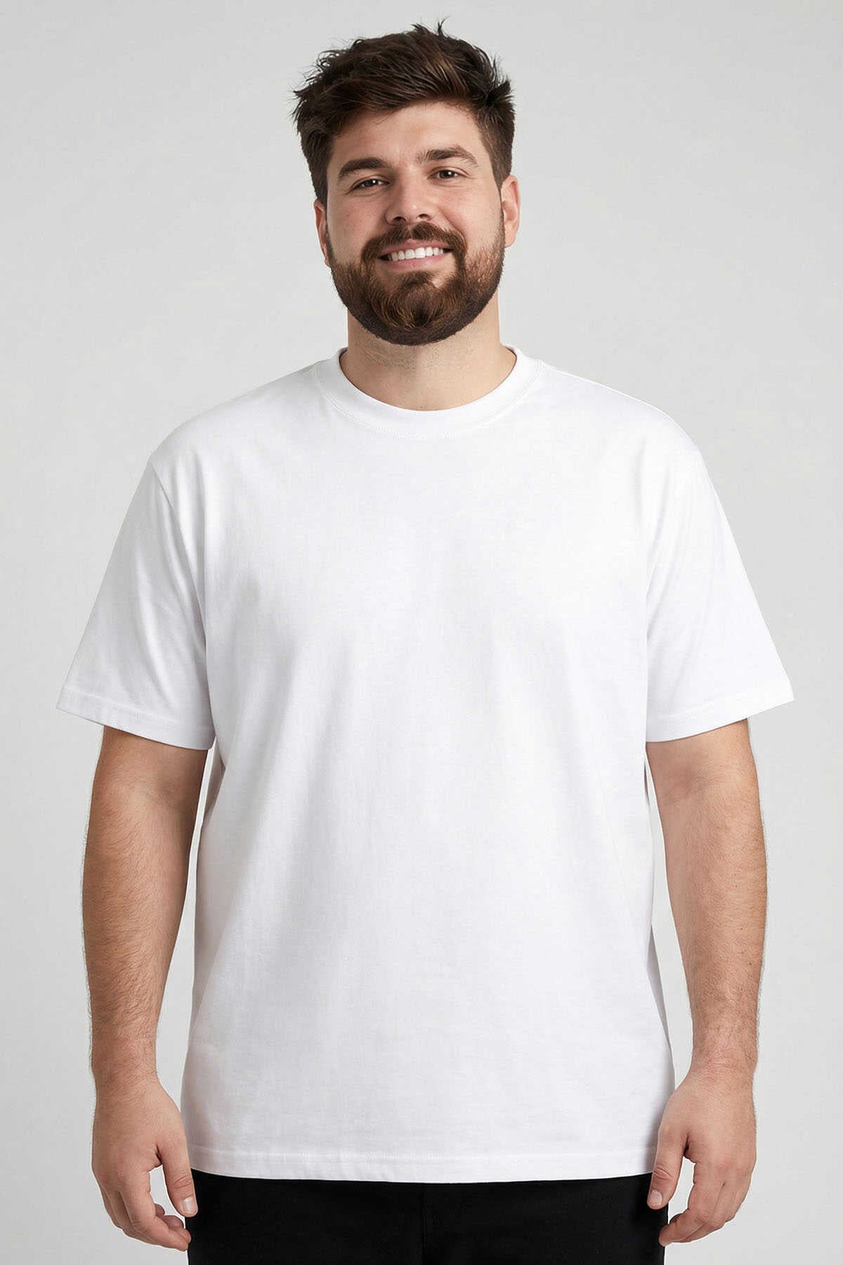 Tommylife Toptan Siyah Basic Kısa Kol O Yaka Büyük Beden Erkek T-Shirt - 88072