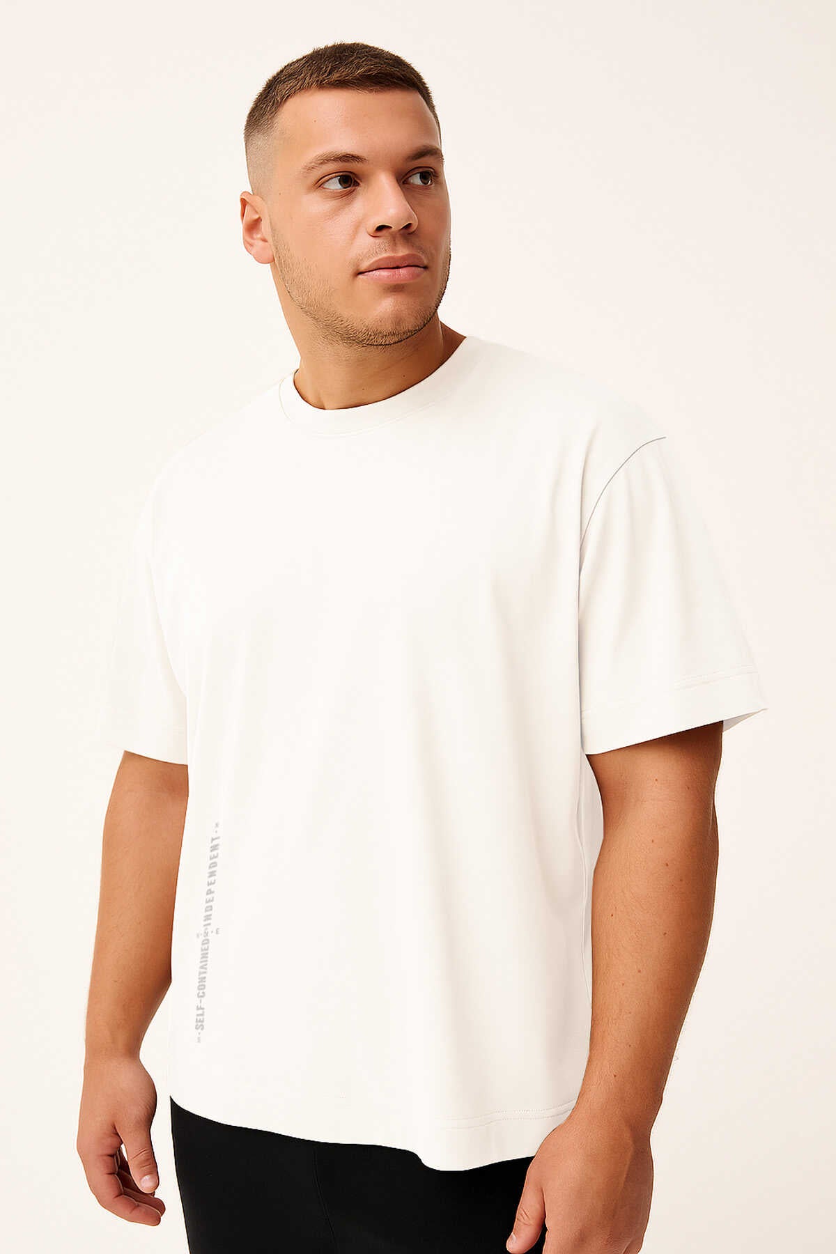 Tommylife Wholesale Black Printed Crew Neck Relaxed Fit Plus Size Men's T-Shirt - 88472