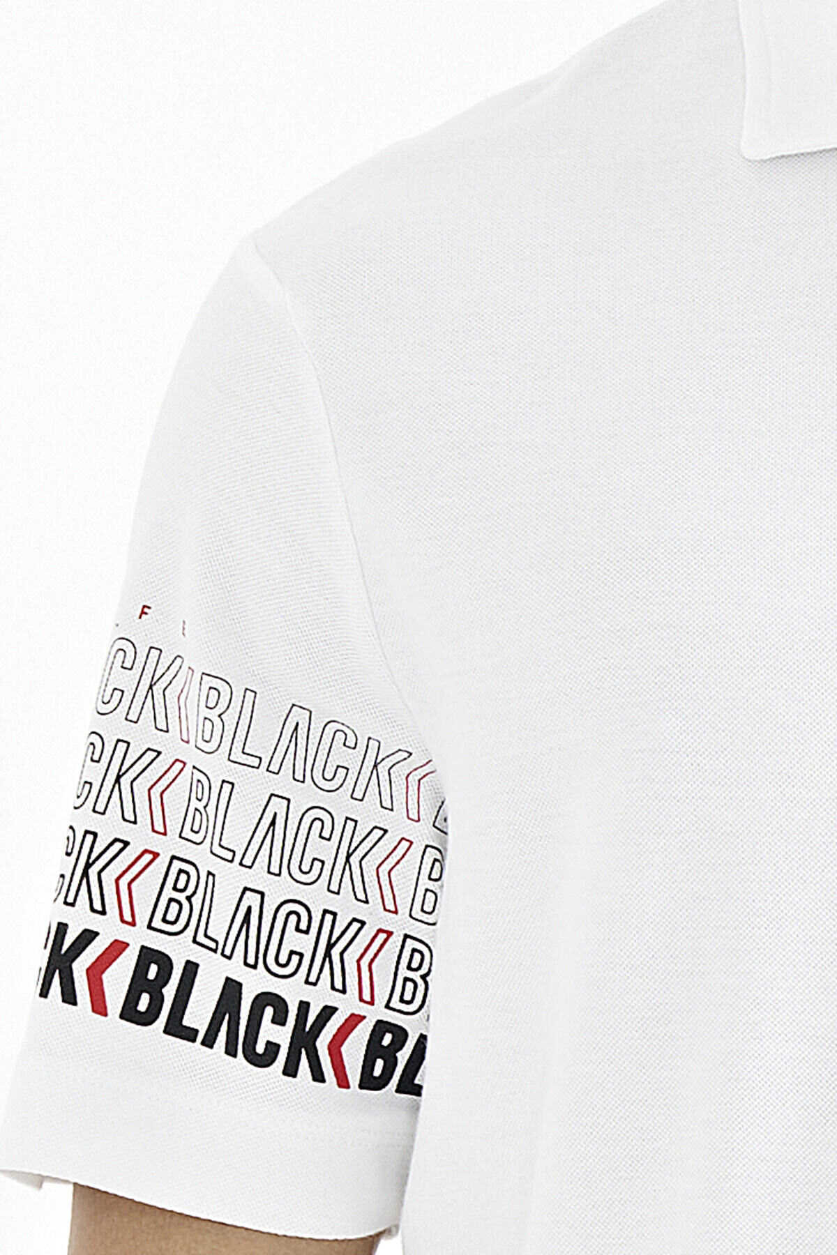 Tommylife Wholesale White Polo Neck Standard Fit Men's T-Shirt with Sleeve Print Detail - 88240