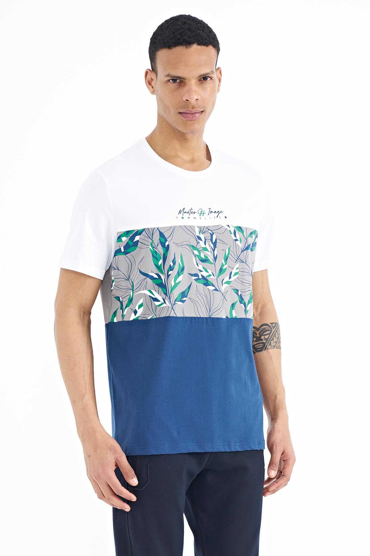 Tommylife Toptan Siyah Renk Geçişli Baskı Detaylı O Yaka Standart Kalıp Erkek T-Shirt - 88177