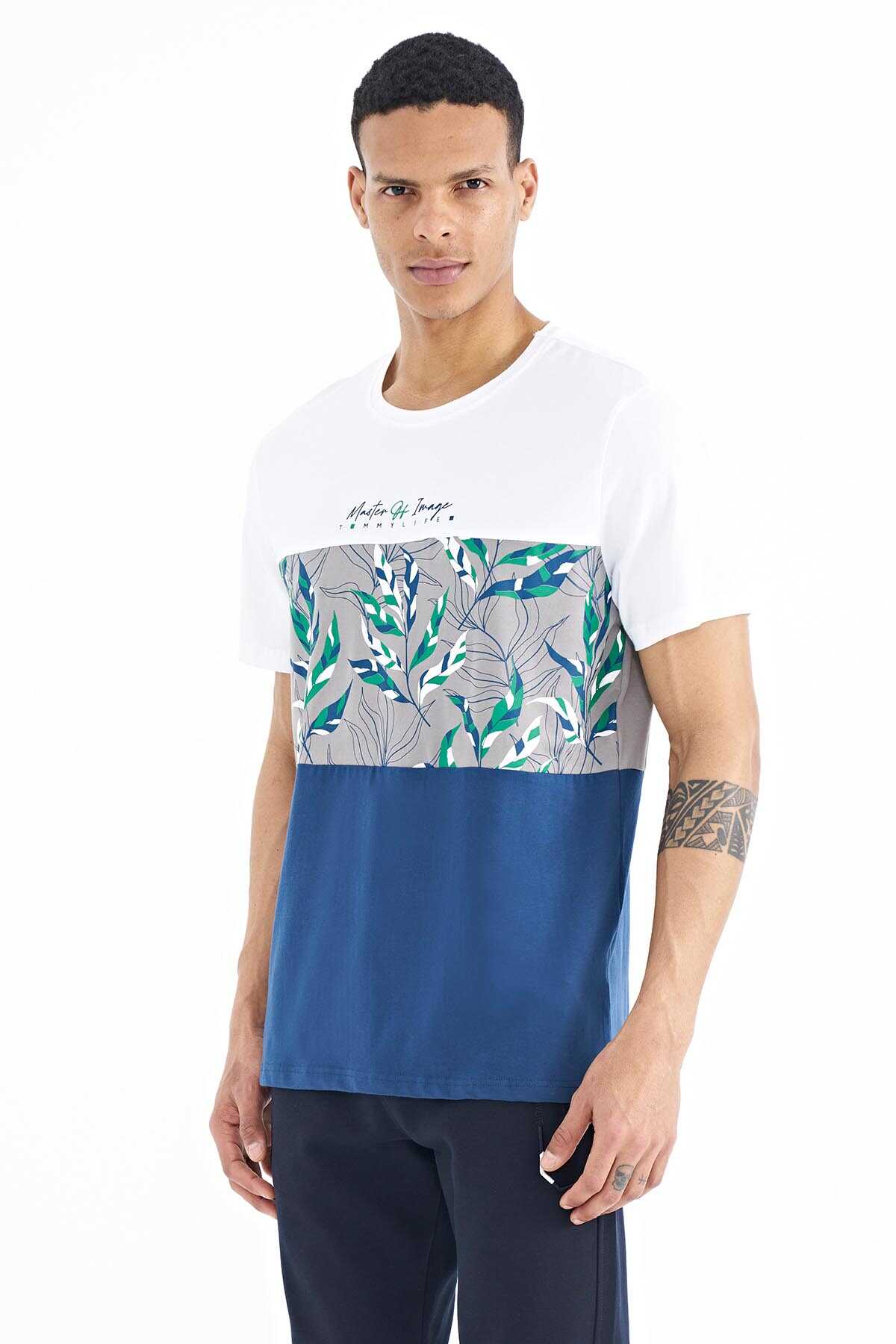Tommylife Toptan Siyah Renk Geçişli Baskı Detaylı O Yaka Standart Kalıp Erkek T-Shirt - 88177