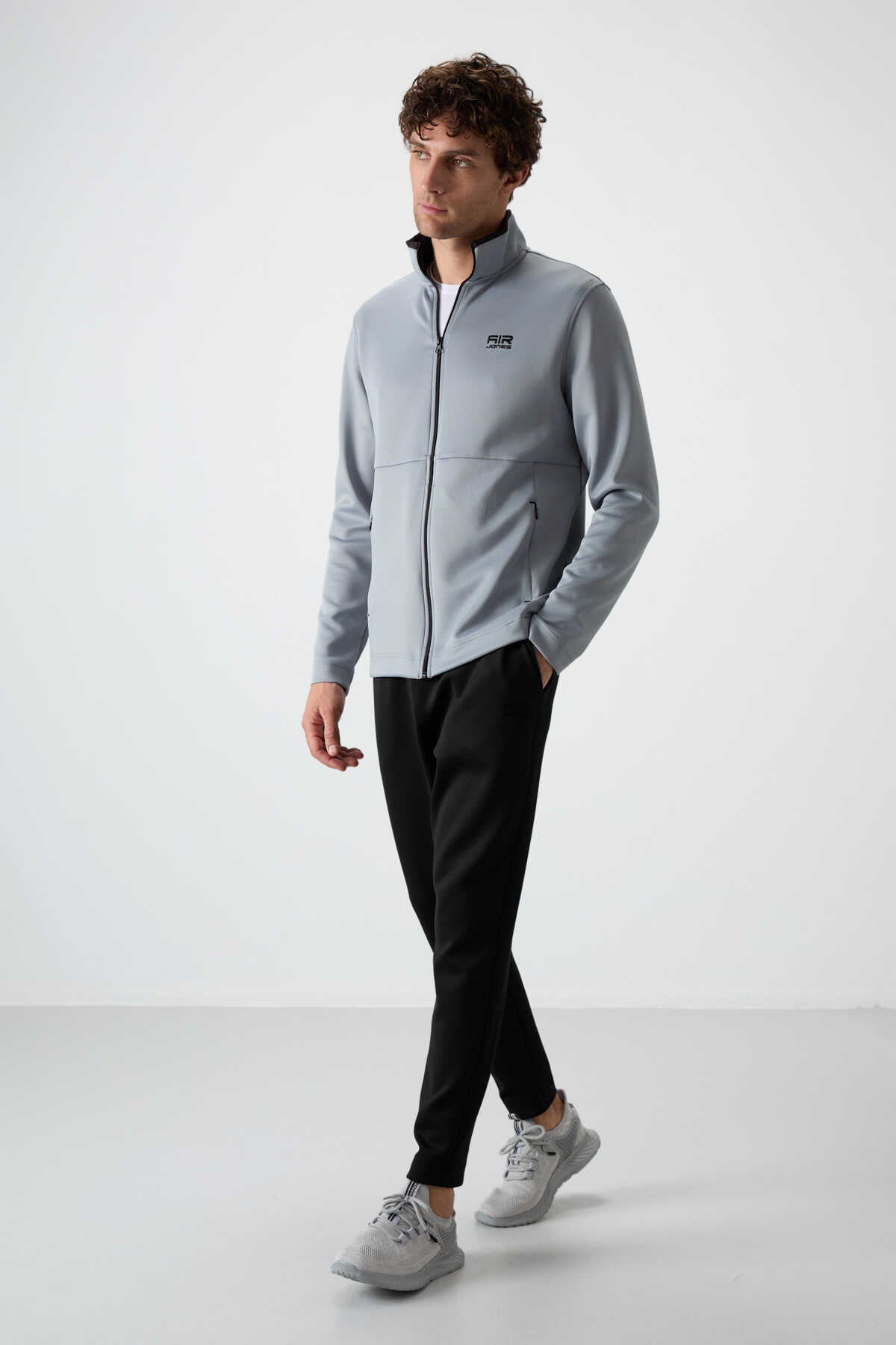 Tommylife Toptan Bran Standart Kalıp Scuba Basic Erkek Eşofman Takım 85199 Gri - Siyah