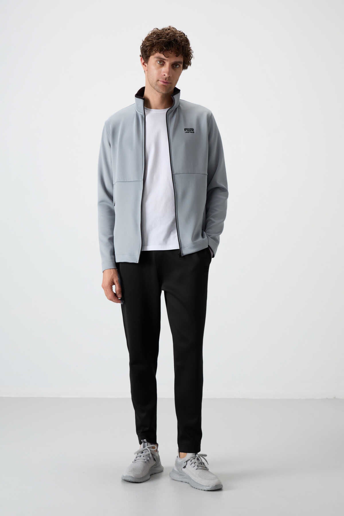 Tommylife Toptan Bran Standart Kalıp Scuba Basic Erkek Eşofman Takım 85199 Gri - Siyah