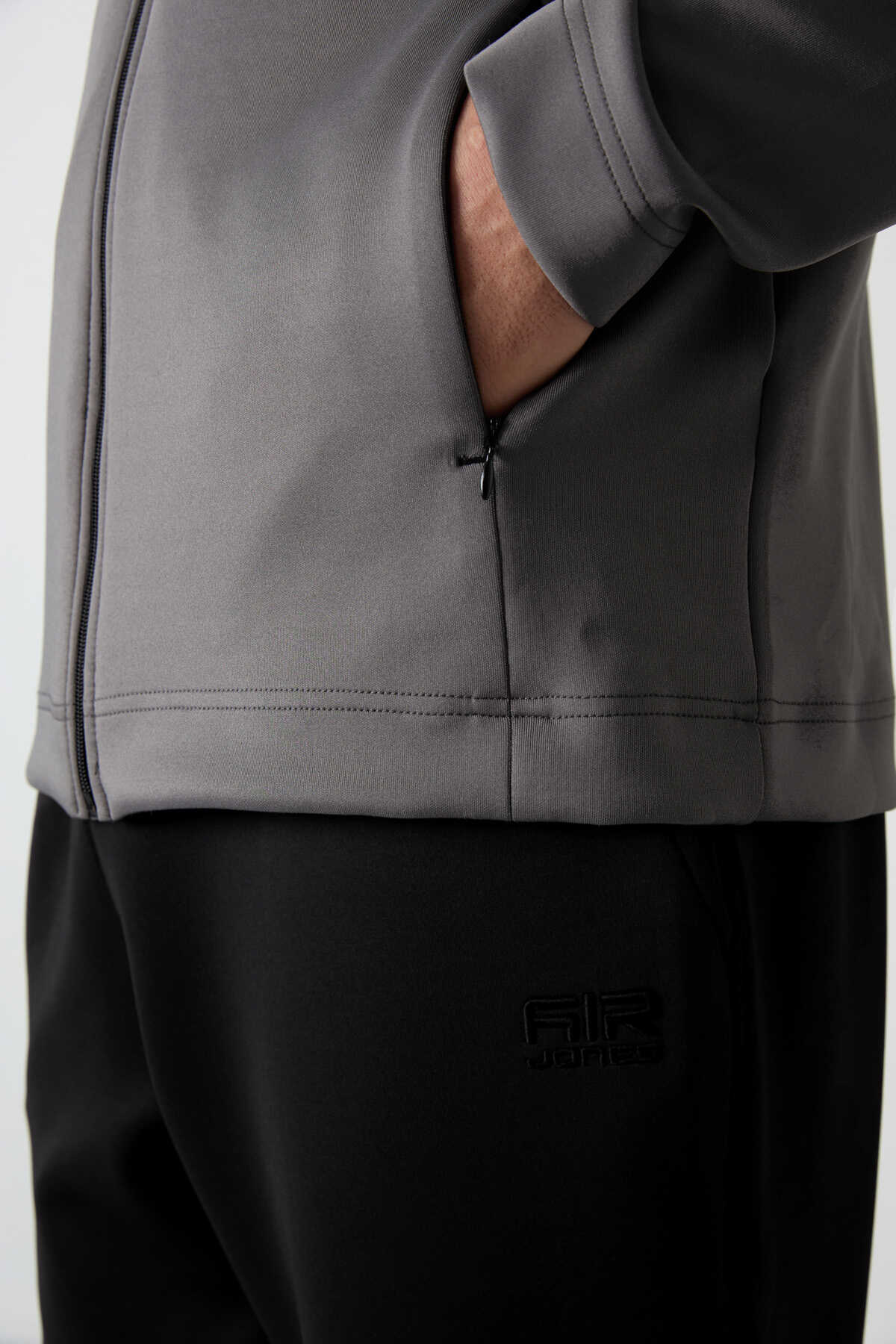 Tommylife Toptan Bran Standart Kalıp Scuba Basic Erkek Eşofman Takım 85199 Gri - Siyah